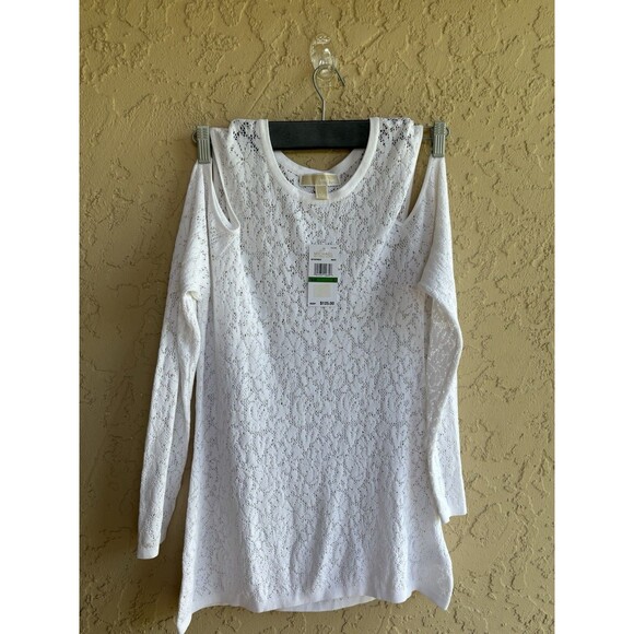 Michael Kors NWTWomen Large White Beach Cover Up Dress Eyelet Lace Open Shoulder - Picture 10 of 13